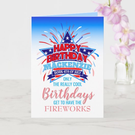 Carte Whimsical Né sur le 4 juillet Joyeux anniversaire (Orchidée)