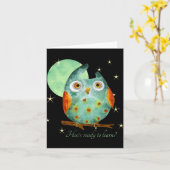 Carte Whimsical Owl Watercolor Style Name School On Back (Fleur jaune)