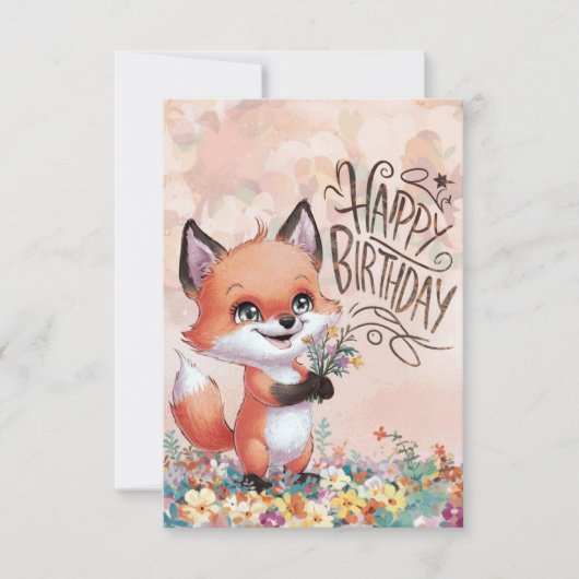 Carte Whimsical Pastel Fox Anniversaire (Devant)