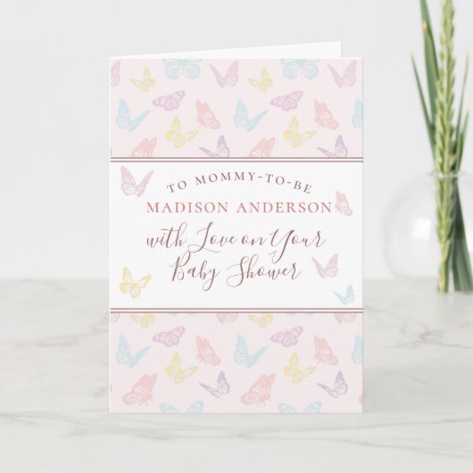 Carte Whimsical Pastel rose papillon Baby shower fille (Devant)