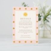 Carte Whimsical Pink & Gold Sun Mariage Détails (Debout devant)