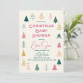 Carte Whimsical Pink & Green Christmas Tree Baby Shower (Debout devant)