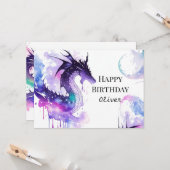 Carte Whimsical Printable Dragon Anniversaire (Devant/Arrière en situation)