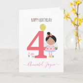 Carte Whimsical quatrième anniversaire fée filles mignon (Fleur jaune)