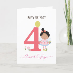 Carte Whimsical quatrième anniversaire fée filles mignon