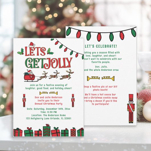 Carte Whimsical Red Green Père Noël Reindee Noël Party