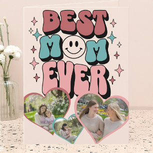 Carte Whimsical Retro Best Mom Heart Formé Photo