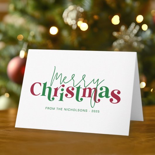 Carte Whimsical Retro Merry Christmas with Family Name