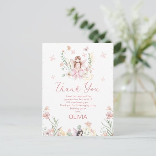 Carte Whimsical Rose Floral Fairy First Birthday (Debout devant)