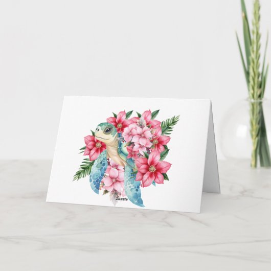 Carte Whimsical Rose Florals & Sea Turtle Note (Dos)