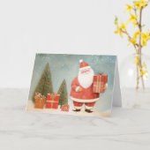 Carte Whimsical Santa Claus with Christmas Tree & Gifts (Fleur jaune)