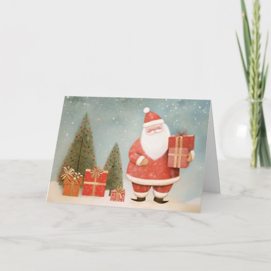 Carte Whimsical Santa Claus with Christmas Tree & Gifts (Devant)