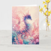 Carte Whimsical Seahorse en Coral Dreamscape (Fleur jaune)