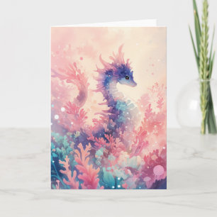 Carte Whimsical Seahorse en Coral Dreamscape