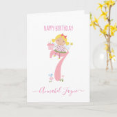 Carte Whimsical Septième anniversaire fée rose mignon (Fleur jaune)