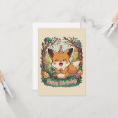Carte Whimsical Simple Fox Anniversaire (Devant/Arrière en situation)
