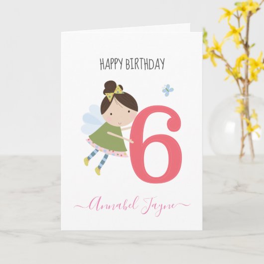 Carte Whimsical sixième anniversaire fée filles rose mig (Fleur jaune)
