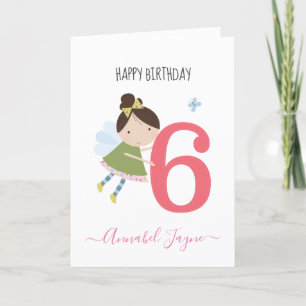 Carte Whimsical sixième anniversaire fée filles rose mig