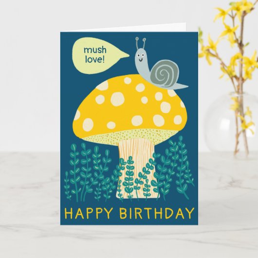 Carte Whimsical snail on Magical Mushroom CUSTOM Bday (Fleur jaune)
