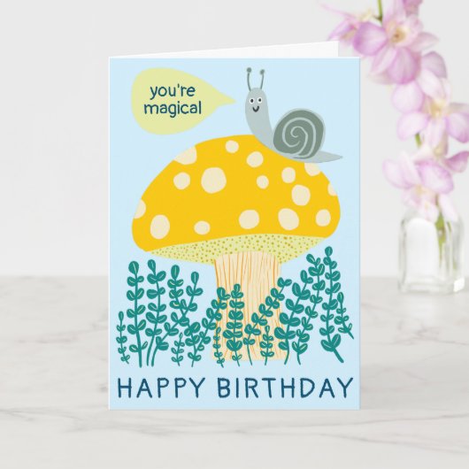 Carte Whimsical snail on Magical Mushroom CUSTOM Bday (Orchidée)