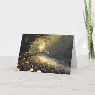 Carte Whimsical Snowy White Owen Art Fleur sauvage