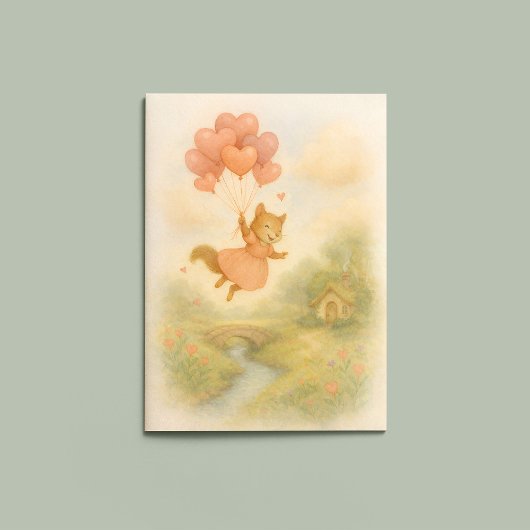 Carte Whimsical Squirrel with Heart Balloons Valentine 