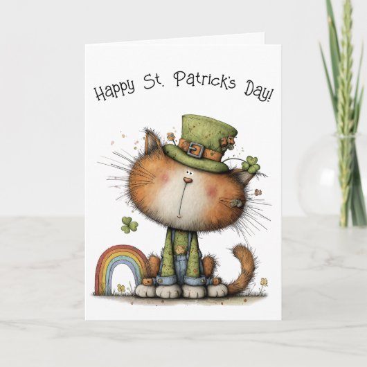 Carte Whimsical St. Patrick’s Day Cat Cheer (Devant)