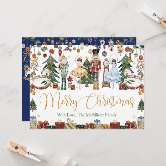 Carte Whimsical The Nutcracker Noël Ballet Salutation (Devant/Arrière en situation)