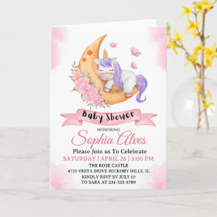 Carte Whimsical Unicorn Lune Baby shower Pour Bébé Fille