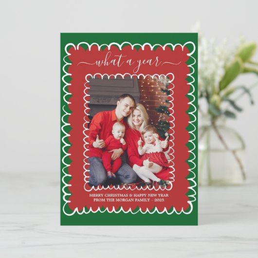 Carte Whimsical What a Year Photo Collage Noël (Debout devant)