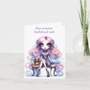 Carte Whimsical Wide Eye Girl et Dachshund