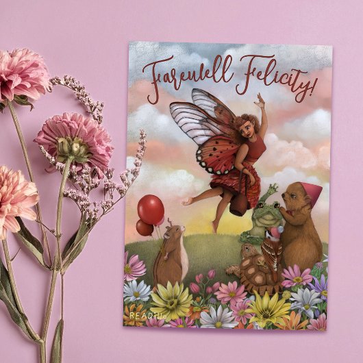 Carte Whimsical Wildflower Fairy and Animals Farewell