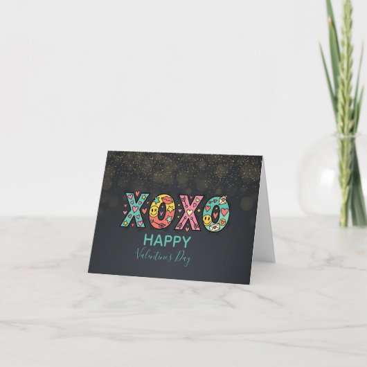 Carte Whimsical "XOXO"Hearts Happy Valentine's Day (Devant)
