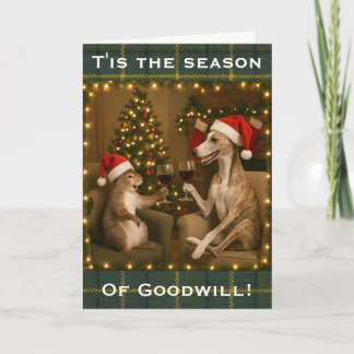 Carte Whippet and Squirrel Christmas greetings card