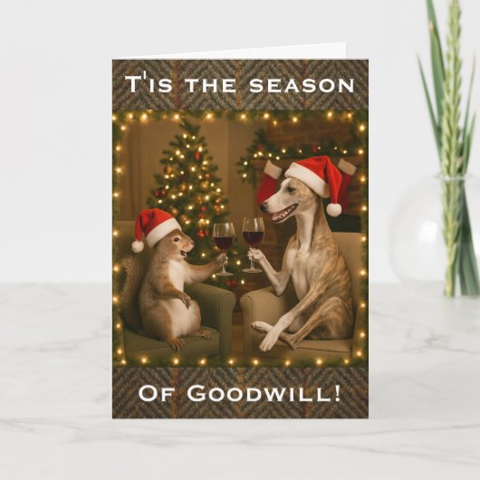Carte Whippet and Squirrel Christmas greetings card (Devant)