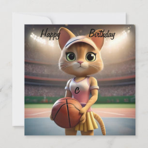 Carte "Whiskers on the Court" Netball Ou Basketball Chat