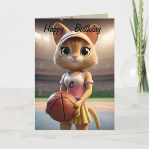 Carte "Whiskers on the Court" Netball Ou Basketball Chat