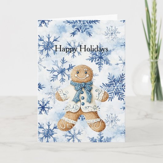 Carte White Blue Gingerbread Man Cookie Christmas (Devant)