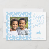Carte White Bunnies On Blue With Custom Photo Easter (Devant)