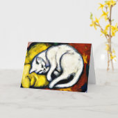 Carte White Cat, peinture d'art (Fleur jaune)
