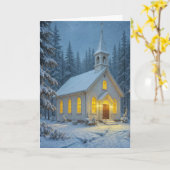 Carte White Christmas Chapel In Winter Pines (Fleur jaune)