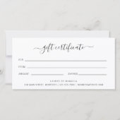 Carte White Floral Elegant Business Certificat Cadeau (Dos)