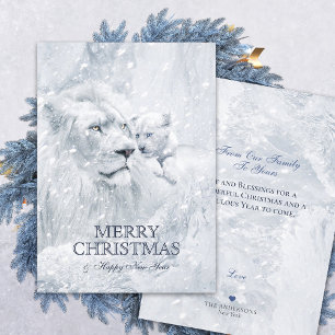 Carte White Lion Father & Son on Snow - Christmas Card