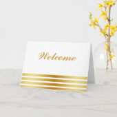 Carte White Minimal avec Gold Stripes Bienvenue (Fleur jaune)