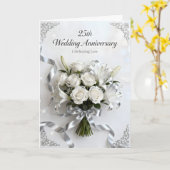 Carte White Roses and Silver Ribbon 25th Anniversary (Fleur jaune)