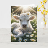 Carte White Scottish Highland Calf Anniversaire (Fleur jaune)