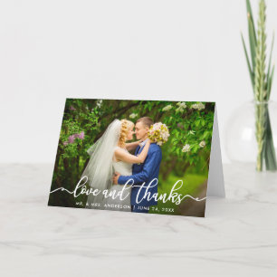 Carte White Script Love and Thanks Mariage Photo Pold
