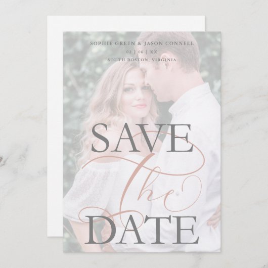 Carte White Trendy Transparency Effect Photo Wedding (Devant / Derrière)