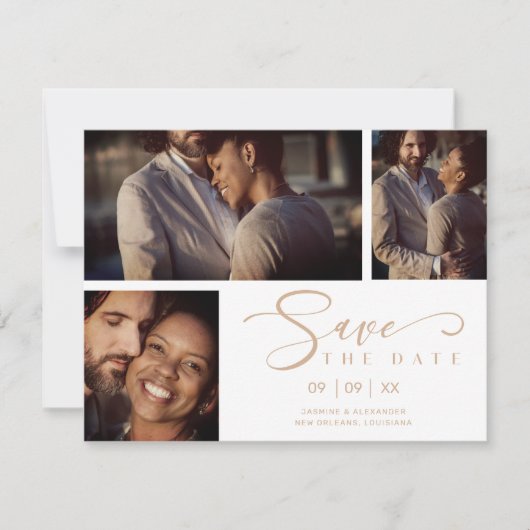 Carte White Trois Photos Collage Mariage Drôle Script (Devant)