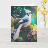 Carte White Tufé Turquoise Wing Jay Imaginaire Bird (Fleur jaune)